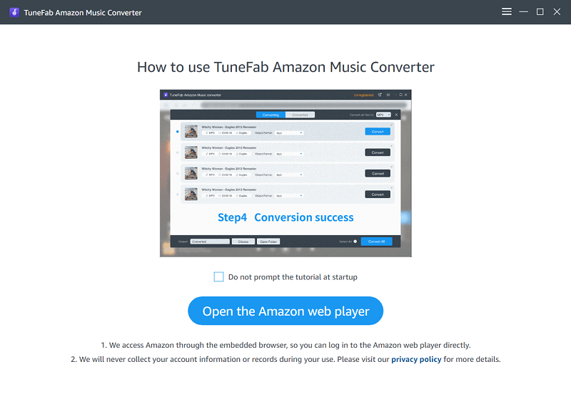 Página de bienvenida de TuneFab Amazon Music Converter